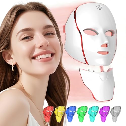 7 Colour LED Face Mask & Neck Mask, Cordless Red Light Masks, 138Leds Electric Light Mask, Portable USB Rechargeable for Anti-Ageing, Facial Rejuvenation & Hydration, Home, Yoga, Sleep Use