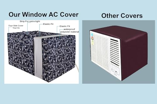 Image of The Furnishing Tree Elastic fit waterproof Polyester window ac cover suitable for Croma 1.5 Ton, Dustproof cover for inner and outer section, In CM: (55.88x71.12x45.72), Self Pattern Blue