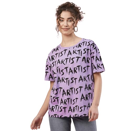 Image of Globus Women Pink Boxy Fit Typography Cotton T-Shirt-3639407001