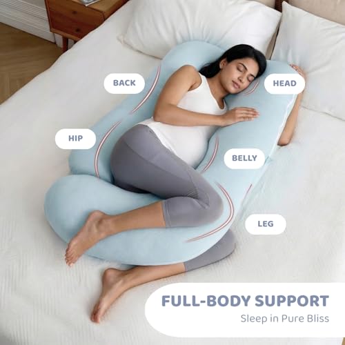 Image of haus & kinder Pregnancy Pillow for Women | Maternity Pillows for Pregnancy Sleeping | Pregnancy Full Body & Back Support Maternity Pillow | J-Shape (Ice Blue)