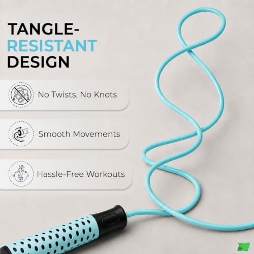 Image of Skipping Rope with Ball Bearing for Men, Women & Kids | 300 cm Jump Rope with Smooth Rotation & Comfortable Grip | 270 cm Effective Rope Length | Fitness, Cardio, Exercise & Workout Rope- Black (Sky Blue)
