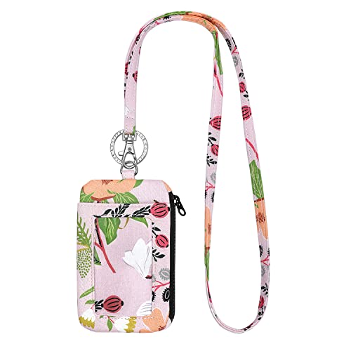 Étui portefeuille à fermeture éclair, cordon tendance avec porte-carte d'identité, joli sac à main en coton avec cordon, ressort rose Cover