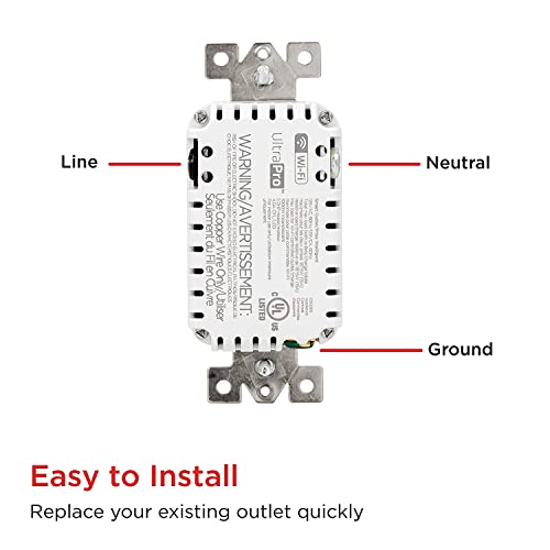 UltraPro in-Wall Smart Outlet,Receptacle,2.4 GHz Wi-Fi,No Hub Required,Compatible with Alexa & Google Assistant,Tamper-Resistant,1 Wi-Fi 1 Always On Outlet,4 Pack,51417,White Smart Outlet by UltraPro - Image 4