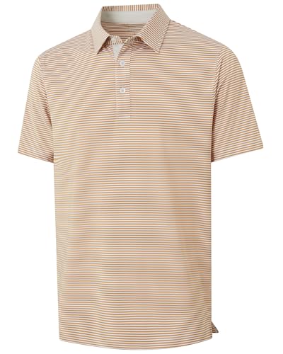 Image of Golf Shirts for Men - Dry Fit Moisture Wicking Short Sleeve Performance Sport Casual Striped Collared Mens Polo Shirt