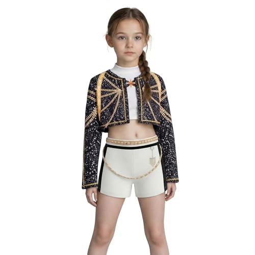 LvmiuoAve Girls Cosplay Costume Top and Pants Set for Cosplay Events and Parties (Black 9-10Years)