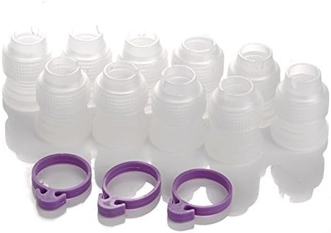 LIHAO 10 Reusable Cake Decorating Pastry Bag Couplers with 3 Icing Bag Ties