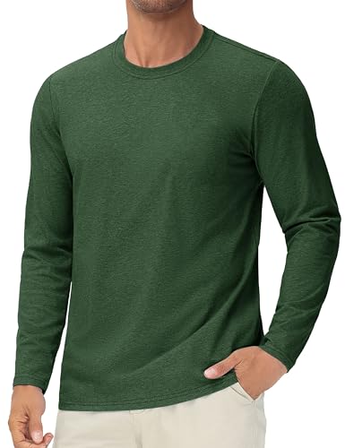 Cotrasen Mens Long Sleeve Tee Shirts Cotton Crew Neck Soft Moisture Wicking T-Shirts Casual Solid Color Basic Tees Deep Green L