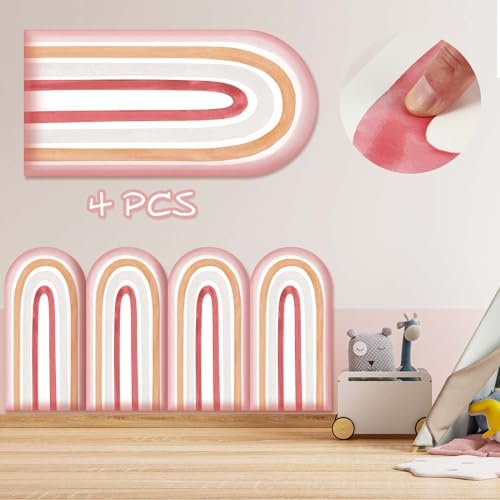 Jetec 4 Pcs Anti Collision Rainbow Headboard Peel and Stick