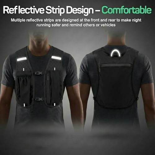 Chaleco de Hidratación para Running, Mochila Trail Ultraligera con Bolsillo para Móvil y Correas Reflectantes, Unisex para Hombre y Mujer, Deportes al Aire Libre (Negro) - imagen 4