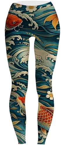 Koi Carp Fish Flow Art Leggings Pants Women Elegant Water