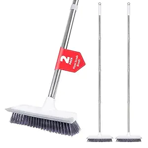 JR-MOV Long-Handle Floor Scrub Brush - 2 Pack Stiff Bristle Tile Deck Brush for Cleaning - 58.3