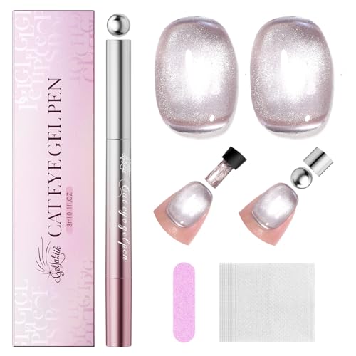 GELLAKTIK 7-in-1 Cat Eye Gel Nail Polish Pen, One Step Magnetic Gel Polish with Detachable Magnet, No Base/Top Coat Needed, Nude Gel Nail Polish Glassy Soak Off UV LED Nail Art DIY Home Salon