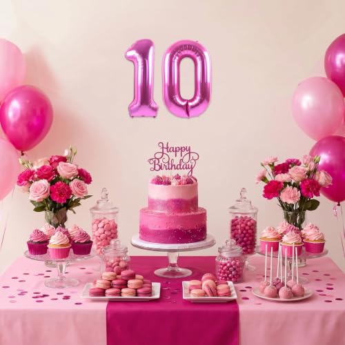 Image of TONIFUL 2 Set Hot Pink Number Balloons 16 Inch 0-9 Mylar Foil Balloons 20 Pcs Rose Red Small Custom Digital Ballons for Girls Birthday Bachelorette Bridal Baby Shower Decorations