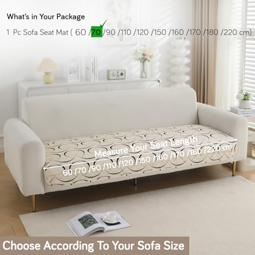 Image of HOKIPO 'Elira Series' Polyester Blend Water Repellent + Waterproof Quilted Sofa Mats | Make Your Own Sofa Cover Set | Length 70cm - Natural Beige Abstract Art (AR-5242-C4)