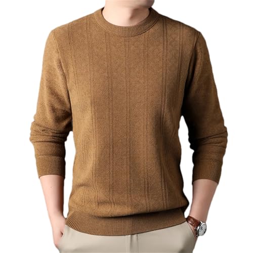 Men'S O-Neck Long-Sleeved Fleece Thickened Knitted Sweater Warm Autumn and Winter Striped Sweater
