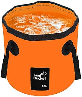Folding Water Bucket, Zuukoo 12L Portable Collapsible Wash Basin Camping Storage Container for Traveling Hiking Fishing Boating Gardening Car Washing (Orange)