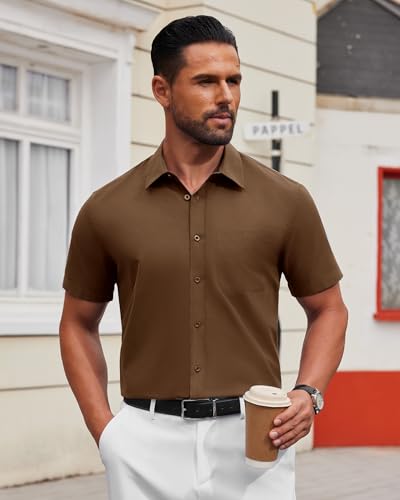 Image of Alimens & Gentle Men's Short Sleeve Dress Shirts Wrinkle Free Untucked Casual Button Down Shirt
