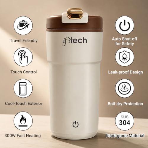 Image of IFITech 2-in-1 Portable Electric Kettle Stainless Steel Leakproof Flask for Boiling Water and Warming Milk | USB Type-C & AC Power | 300W Fast Heating | Portable Electric Water Bottle for Travel