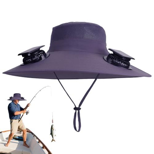 Sombrero con ventilador solar – Sombrero de ventilación solar | Gorro transpirable anti-UV con cargador USB impermeable para playa, senderismo, jardinería y climas, Marrón Rojo, L