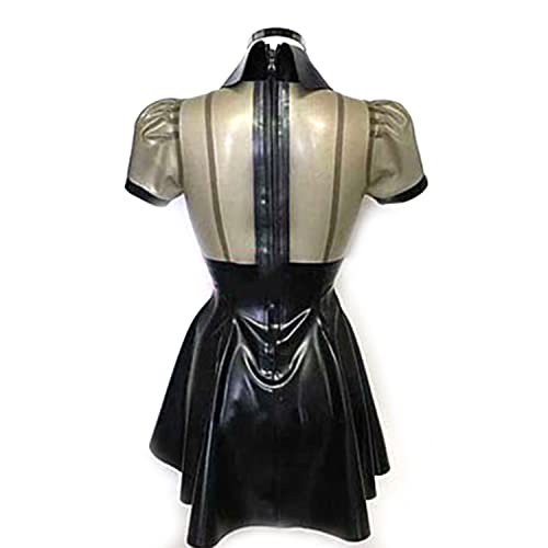 Black Splicing Transparent Black Latex Dress Back Zipper Translucent Pleated Skirt Club Party Wear2