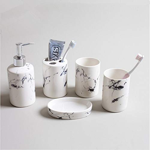 Ensemble de salle de bain céramique blanc marbre pour ranger le lavabo - 2