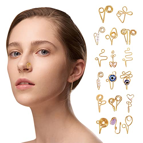 Houseen Fake Nose Rings, 17Pcs Multi-Style African Nose Cuffs Non Piercing 14K Gold Plated Copper Faux Non Piercing Nose Rings Clip On Nose Rings For For Women Men Girls #TOP1