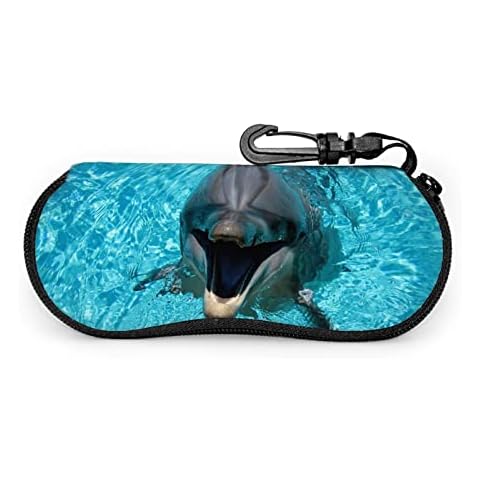 Seaworld, Water, Dolphins Eyeglasses Case Portable Sunglasses Soft Case Unisex Neoprene Glasses Case with Carabiner Zipper 6.7 × 3.1inches Cover