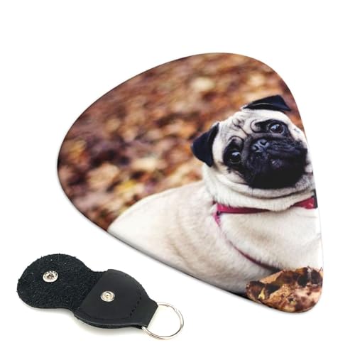 パグの子犬 かわいい漫画エレキギターピック Abs 素材エレアコ弦楽器 人差し指楽器ピック 6 個パック 0.71mm