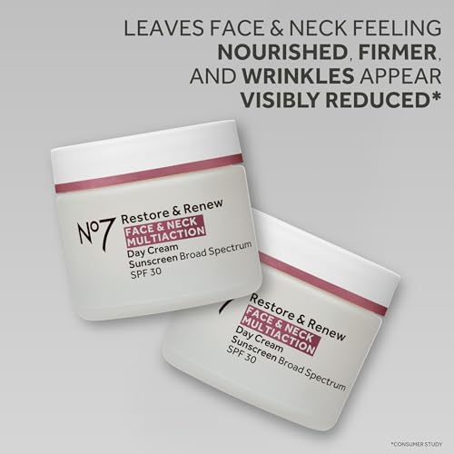 No7 Restore & Renew Multi Action Face & Neck Cream - Anti Aging Face Moisturizer with SPF 30 - Helps to Firm & Hydrate Crepey Skin - Formulated with Hyaluronic Acid, Peptides & Ceramides (1.69 Oz)
