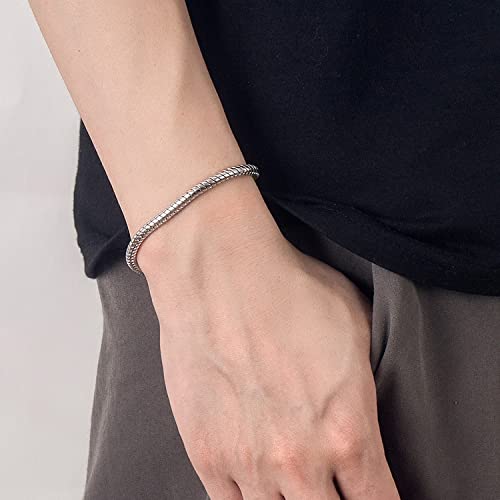H&Beautimer Genuine 925 Sterling Silver Bracelet Solid 3-4MM Round Snake Chain Bracelet for Men - Glamour Party Jewelry - Sterling Silver Link Bracelet 6.3-6.7-7-7.5-8-8.5-9-9.5''4