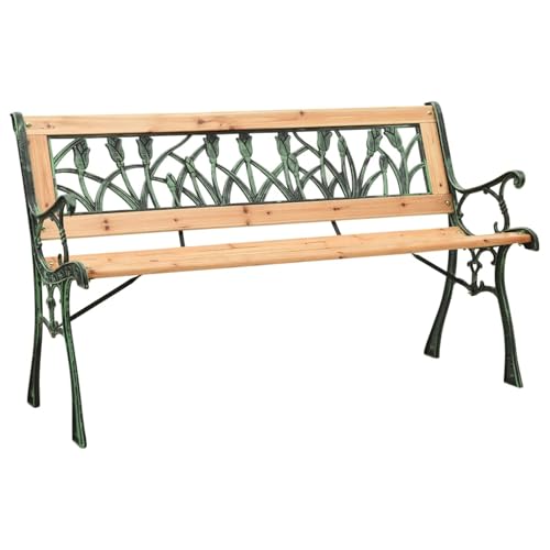 ZEYUAN Banco de jardín, Banco Exterior, Banco Terraza, Banco De Jardin Exterior, Hierro Fundido y Madera Maciza de Abeto 122 cm