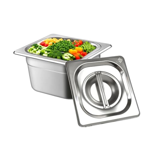 Image of HS Stainless Steel GN Pan Sixth Size 1 /6 65mm Depth 1L Capacity Anti-Jam Design 100% BIS Certified Raw Material European Standard Made in India 17.6 x 16.2 x 6.5 cm Professional Kitchen Grade