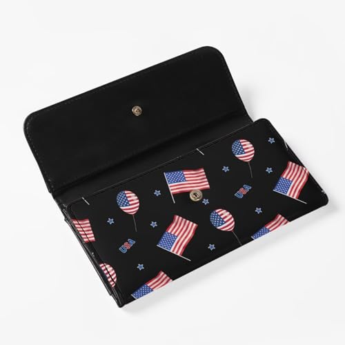 Image of AFPANQZ Women's Leather Wallet Women Wallets, USA Star Print Soft Leather Trifold Large Capacity Ladies Travel Purse Dust Resistnt Wallet