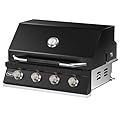 Hygrill 32-Inch Built In Grill for Natural Gas, Stainless Steel Outdoor Kitchen 4-Burner Grill Head, Black