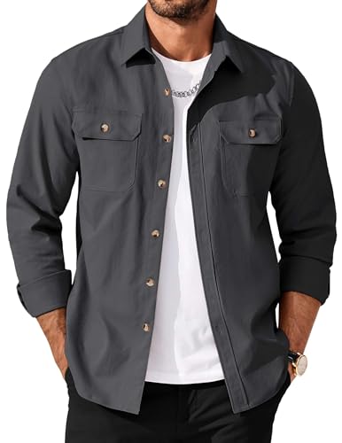 COOFANDY Shirt Jackets for Men Casual Button Down Shirt Lightweight Work Jackets with Pockets Gray