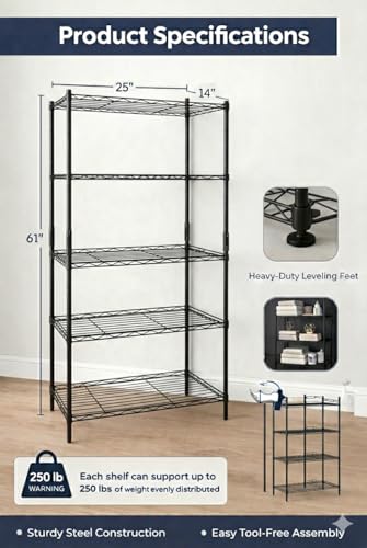Image of IRON LANDS 5 Tier Shelf Heavy Duty Multipurpose Storage Stand - Metal Rack Kitchen Organizer | Bathroom Countertop, Microwave Oven Stand for Modular Kitchen, Living Room, Bedroom & Office (Black)