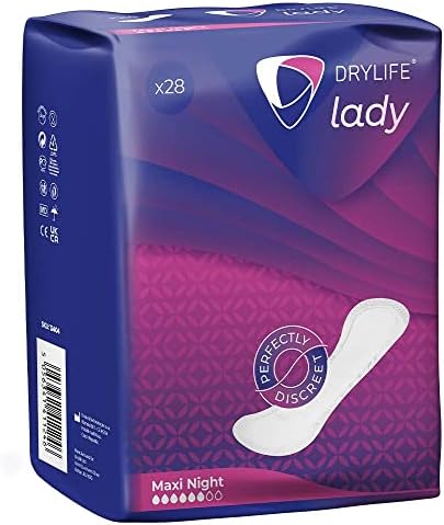 Drylife Lady Maxi Night Premium Thin Incontinence Pads for Bladder Weakness | Ultra Dry Technology, Anti-Leak Barriers & Active Odour Lock for Women (1 Pack of 28)