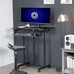VIVO Mobile Height Adjustable Table, Stand Up Desk Cart with Sliding Keyboard Tray, Computer Workstation, Rolling Presentation Cart, Black, CART-V06A | Height Adjustable, Stand Up Desk, Sliding Keyboard Tray, Computer Workstation, Rolling Presentatio