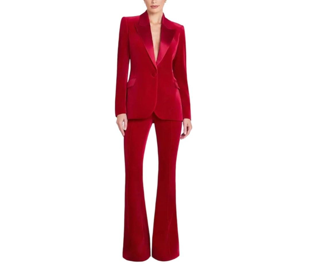 Womens Solid Lapel Single-Button Blazer and High-Waisted Slim-Fit Trousers Two-Piece Set