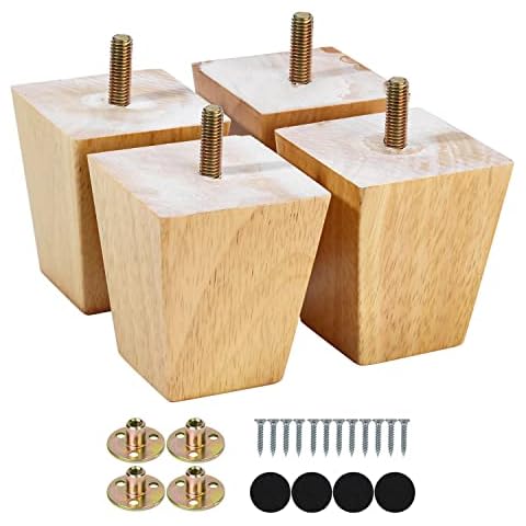 Maricome 3 Inch Furniture Legs Replacement Sofa Couch Feet Set of 4 Square Tapered Solid Wood Heavy Duty Support Cover