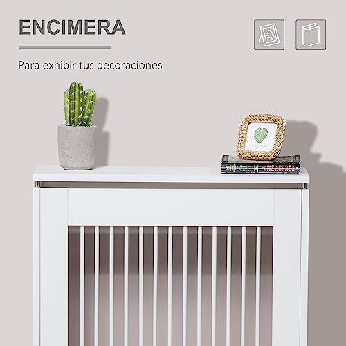 HOMCOM Cubierta de Radiador Cubre Radiador Moderno Pintado de MDF con Estante Superior para Salón Dormitorio Oficina 60x18x84 cm Blanco - imagen 3
