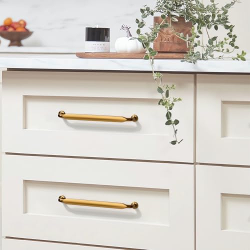 Image of YAGU 6 Pack Top Champagne Bronze Kitchen Cabinet pulls 6.3 Inch(160mm) Hole Center Solid Honey Bronze Dresser Drawer Handles Dark Gold Furniture Hardware for Cupboard Wardrobe Closet Vanity