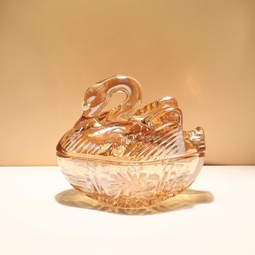 ginitiri Candy Jar with Lid, Glass Candy Dishes Decorative for Office Desk Coffee Table, Buffet Storage Food Cookie Decorative Jar, Amber