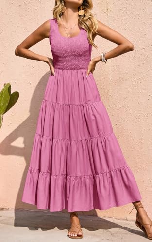 Image of PRETTYGARDEN Women's 2026 Casual Loose Plain Maxi Sundress Smocked Tank Dress Sleeveless Summer Beach Tiered Long Dresses