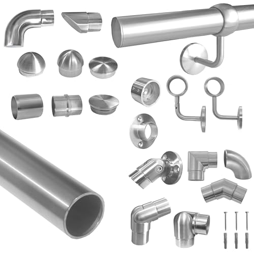 BASIT Edelstahlrohr Ø 42,4 x 2,0 mm V2A I 120 cm I Edelstahl Geländer für Treppen Handlauf Treppengeländer für innen & außen selber erstellen I Rohr Rundrohr geschliffen K240