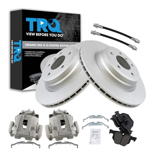 Image of TRQ Rear Brake Pad and Rotor Set Ceramic Coated Rotors Calipers Compatible with 2006 BMW 330i 330xi 2009-2011 335d 2007-2013 335i 2011-2013 335is 2007-2008 335xi