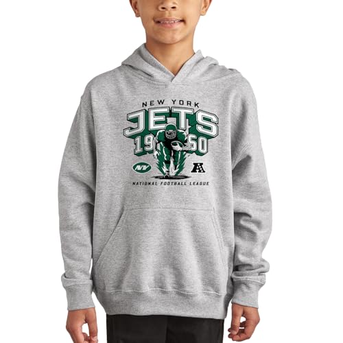 Junk Food NFL - Unisex Youth Hoodie - New York Jets Halfback Blast - Officially Licensed - Athletic Heather - Large