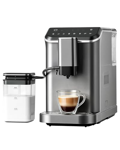 Image of Automatic Espresso Machine with Grinder & Milk Frother | 19 Bar Pressure, 15 Grind Settings and Self-Cleaning Function for Making Espresso, Cappuccino and Latte at Home