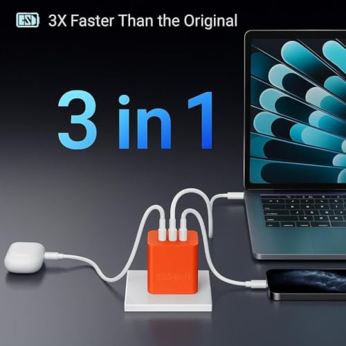 Image of Original CMF 100W Super Fast Charger Adapter with C to C Cable Trio Port Compatible with Nathing Phone 2A / 2a Plus /Phone 2 /Buds,100w GaN Power Adapter(100w-Orange)