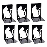 Lovely Persian Cat Decorative Bookends Book Ends for Shelves, 3Pair Non Skid Metal Bookend for Heavy